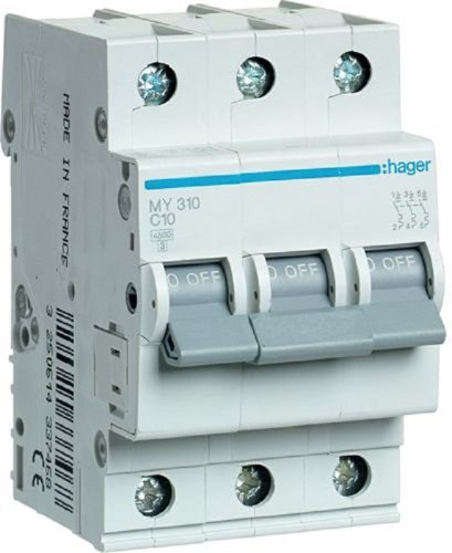 Выключатель автоматический Hager 3п 10A C 4.5кА  картинка